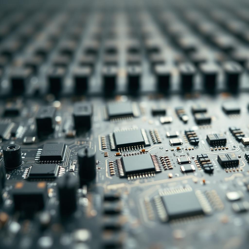 Circuit boards and microchips arranged in rows